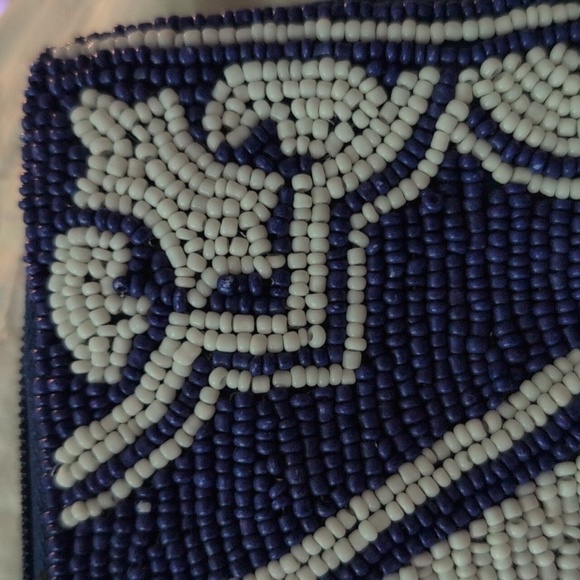 Cotton On Vintage‎ Inspired Blue White Beaded Clutch Bag - Picture 4 of 8